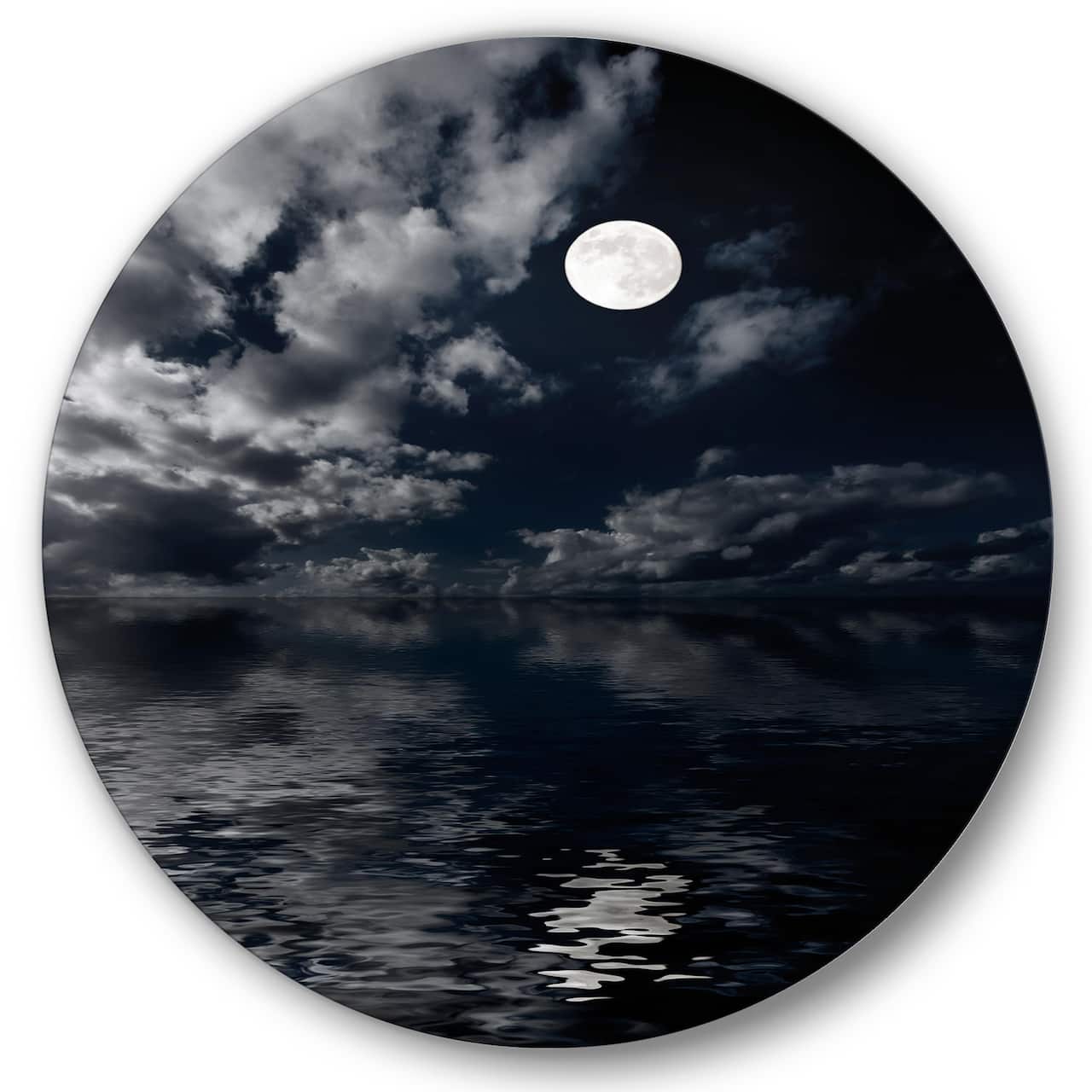 Designart - Full Moon In Cloudy Night Sky IV - Nautical & Coastal Metal Circle Wall Art